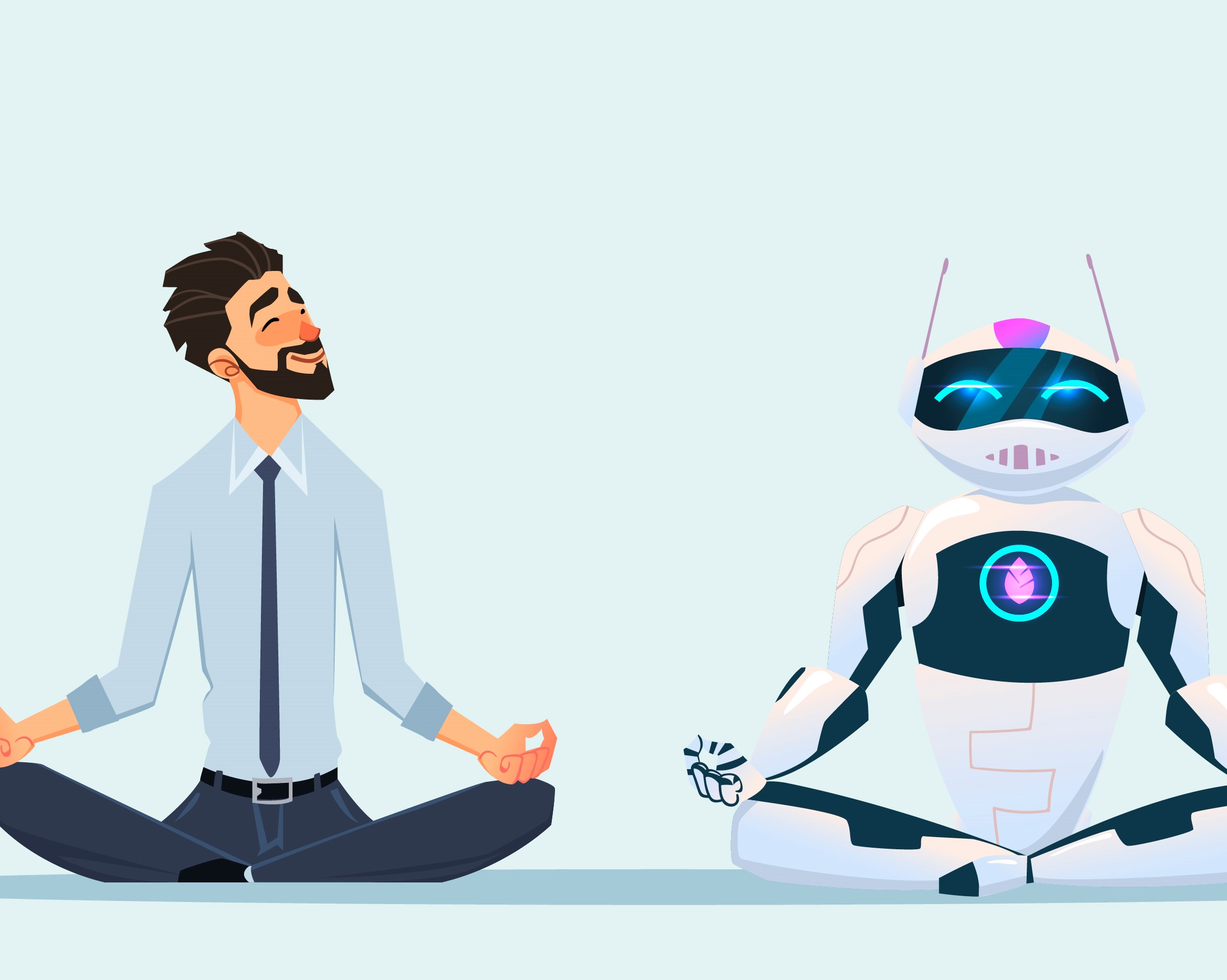 Man and robot doing yoga